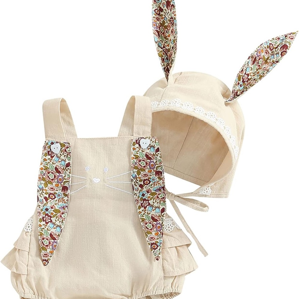 Adorable Beige Bunny Onesie with Floral Ears
